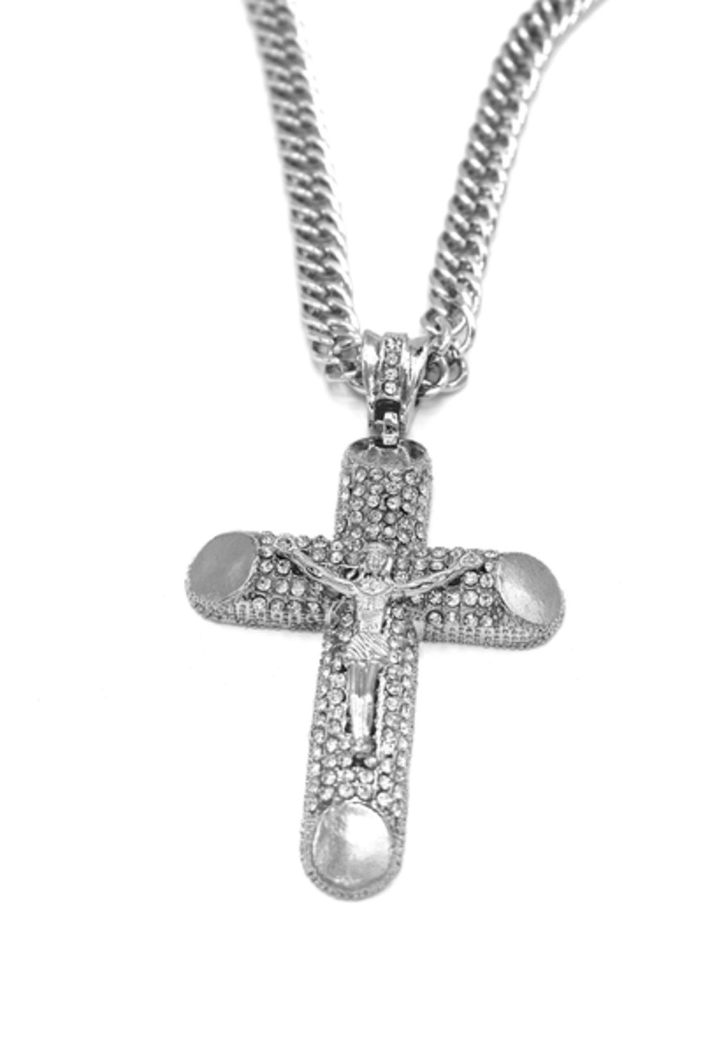 Korshalsband med vita stenar Hip Hop –  produktbild – Hiprock