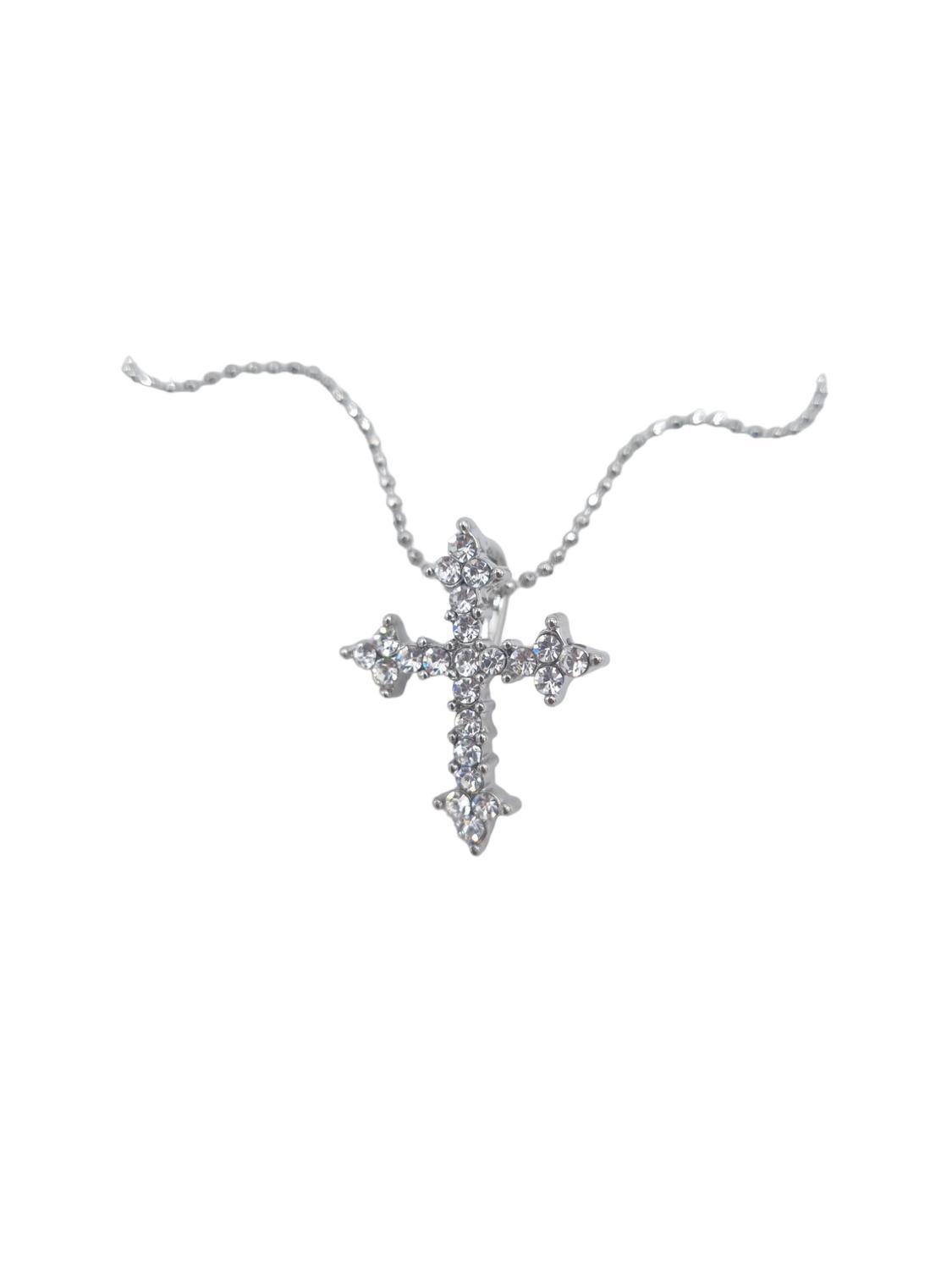 Korshalsband silverfärgad med kristaller –  produktbild – Hiprock