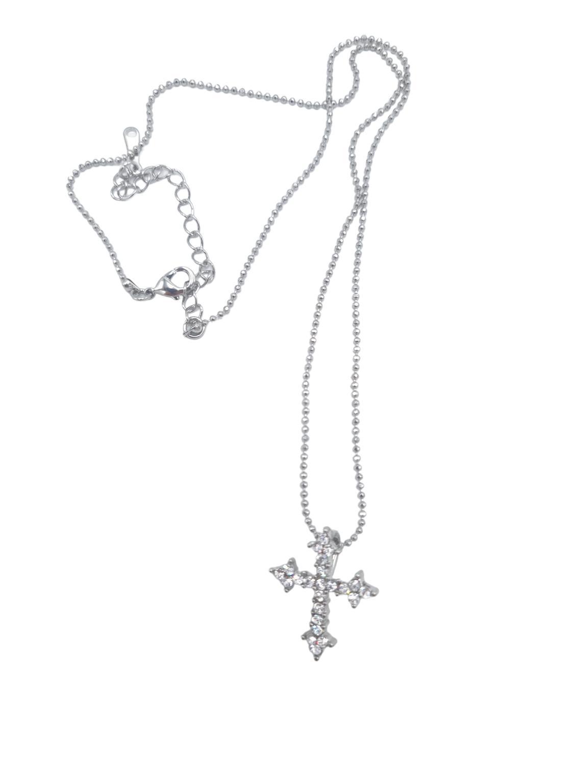 Korshalsband silverfärgad med kristaller –  produktbild – Hiprock