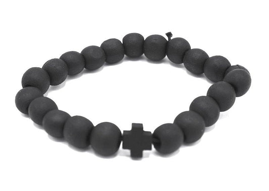 Cross pearl bracelet black - elastic