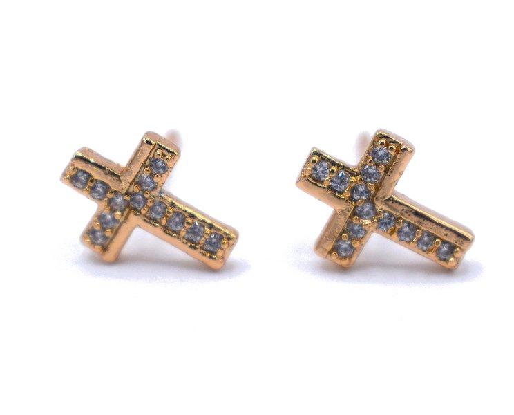 Cross earrings with white crystals