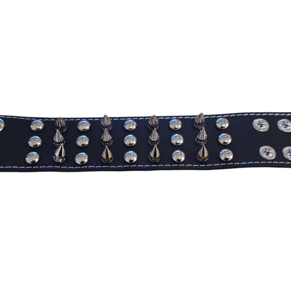 Läderarmband med Spikar och Runda Nitar – Svart