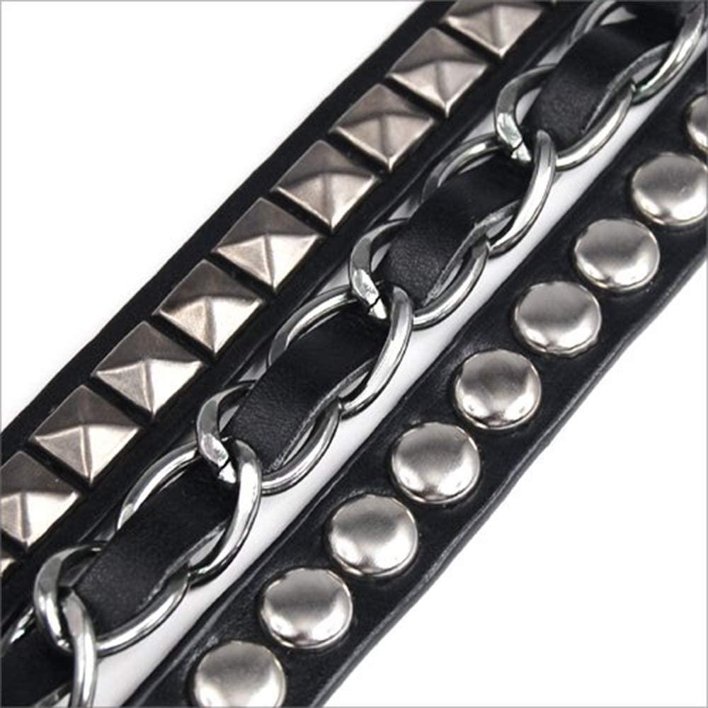 Leather bracelet with chain, pyramid and round rivets