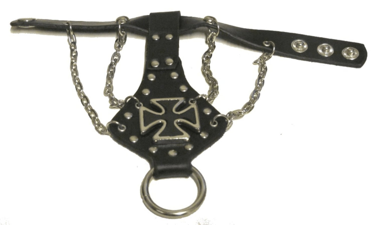 Leather bracelet with Maltese cross and round studs