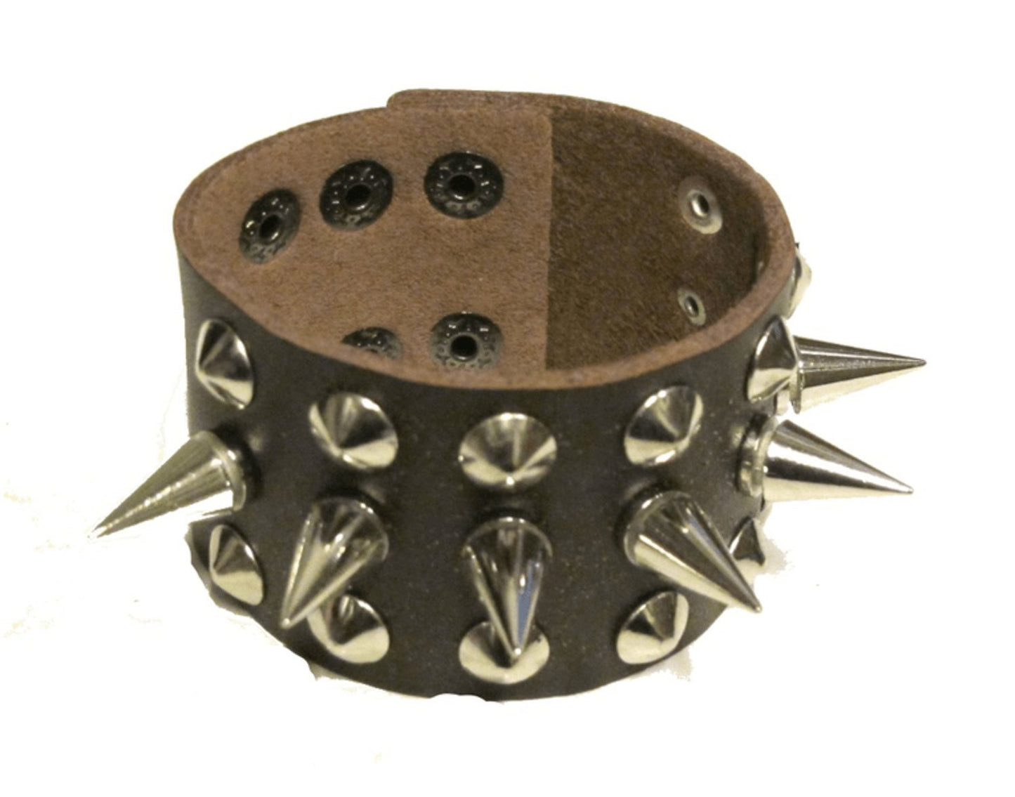 Leather bracelet with round and spike rivets