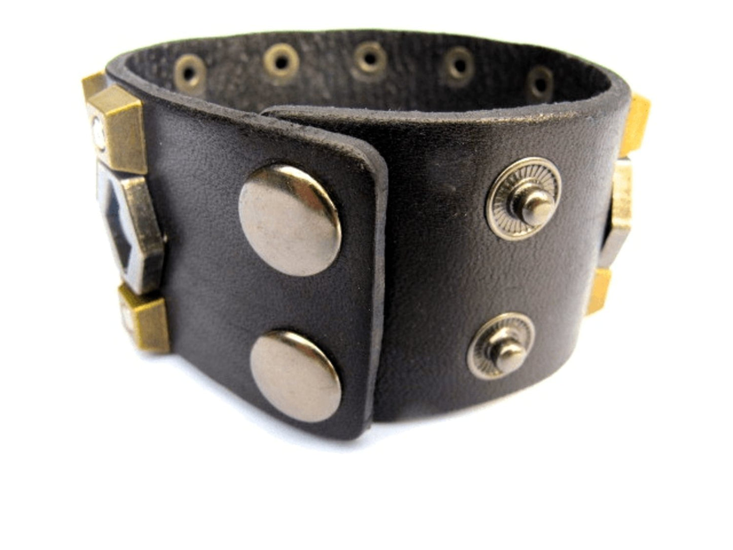 Leather bracelet with silver and gold colored studs