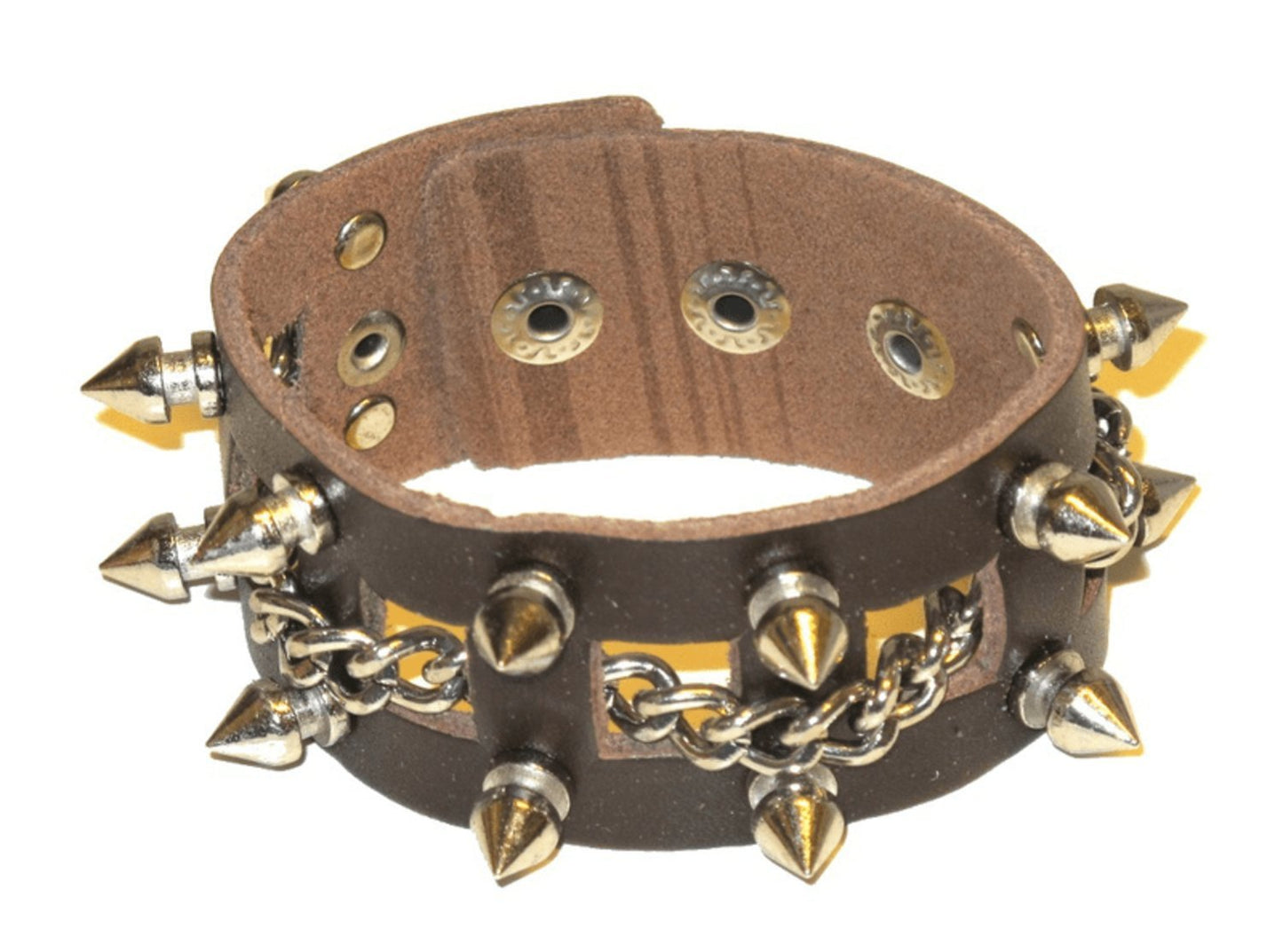 Leather bracelet with lace rivets and chains