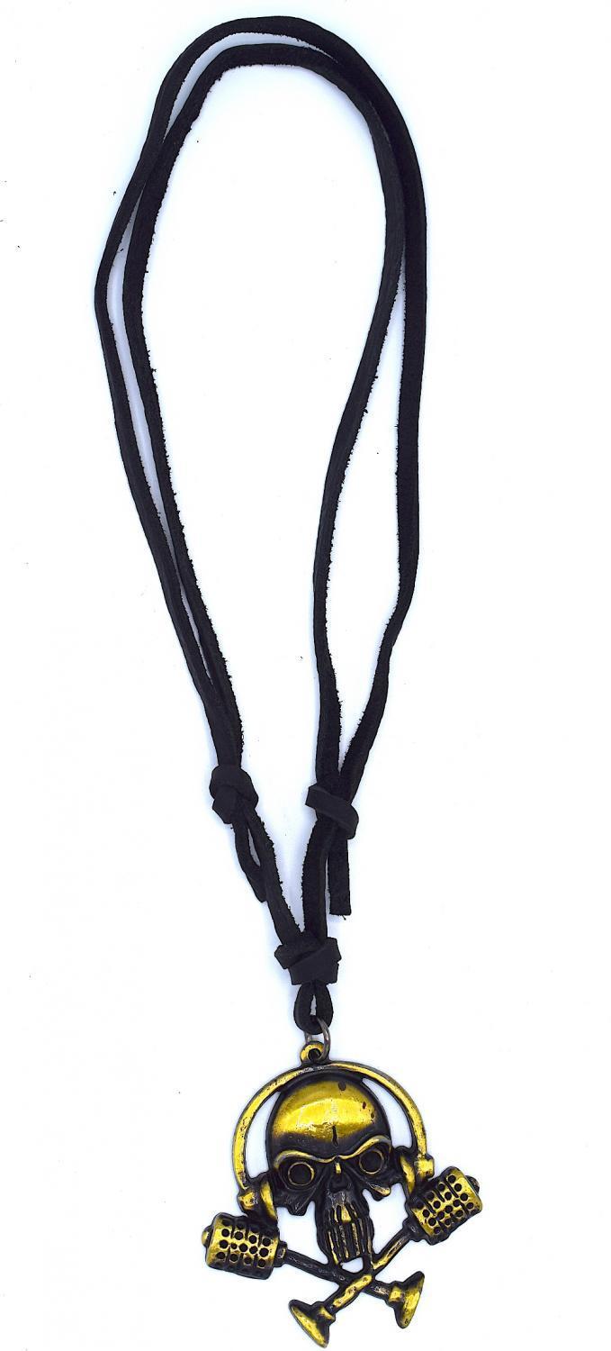 Läderhalsband med dödskalle och hörlurar –  produktbild – Hiprock