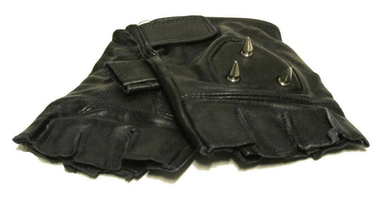 Leather gloves fingerless - Spike rivets