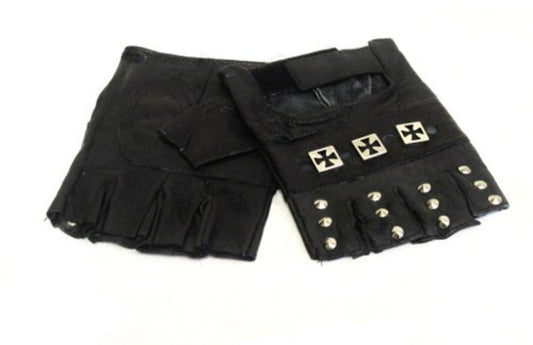 Leather gloves cross and round studs