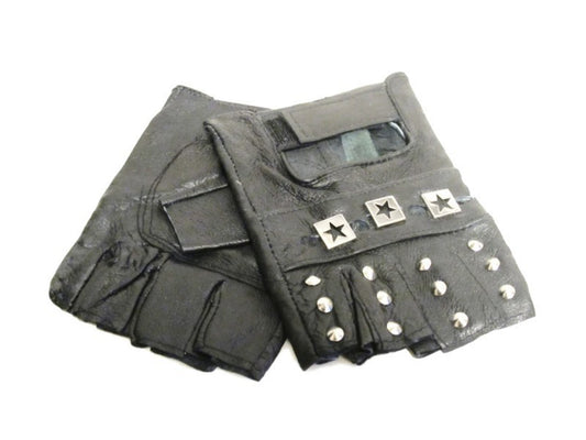 Leather gloves - stars and round studs