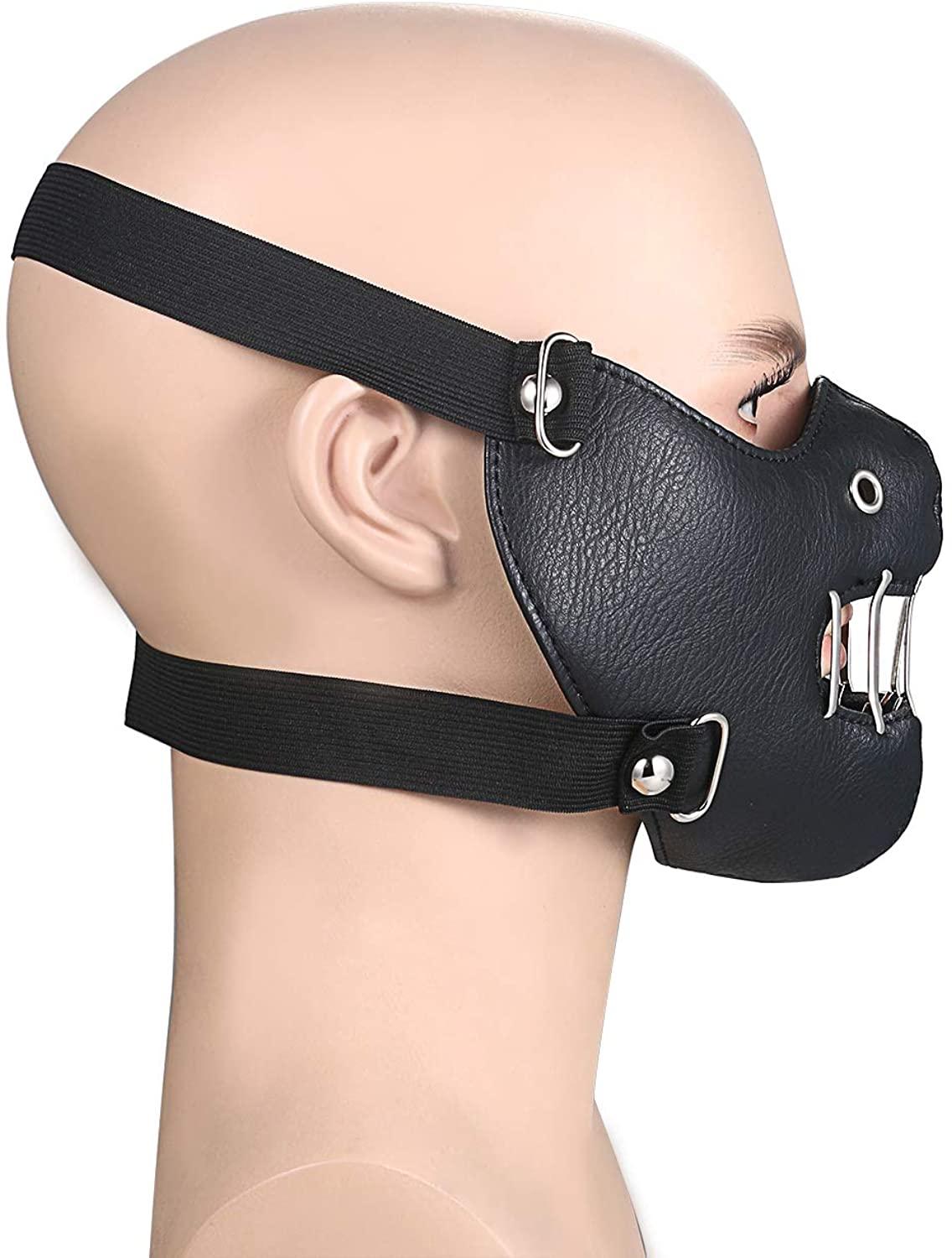 Lädermask med andningshål och metallgrill