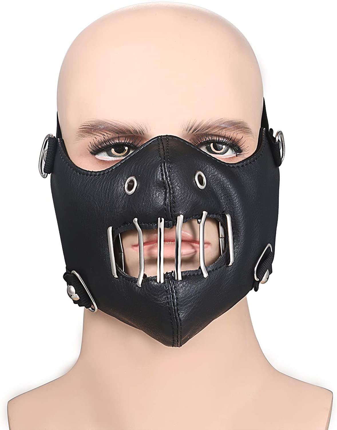 Lädermask med andningshål och metallgrill