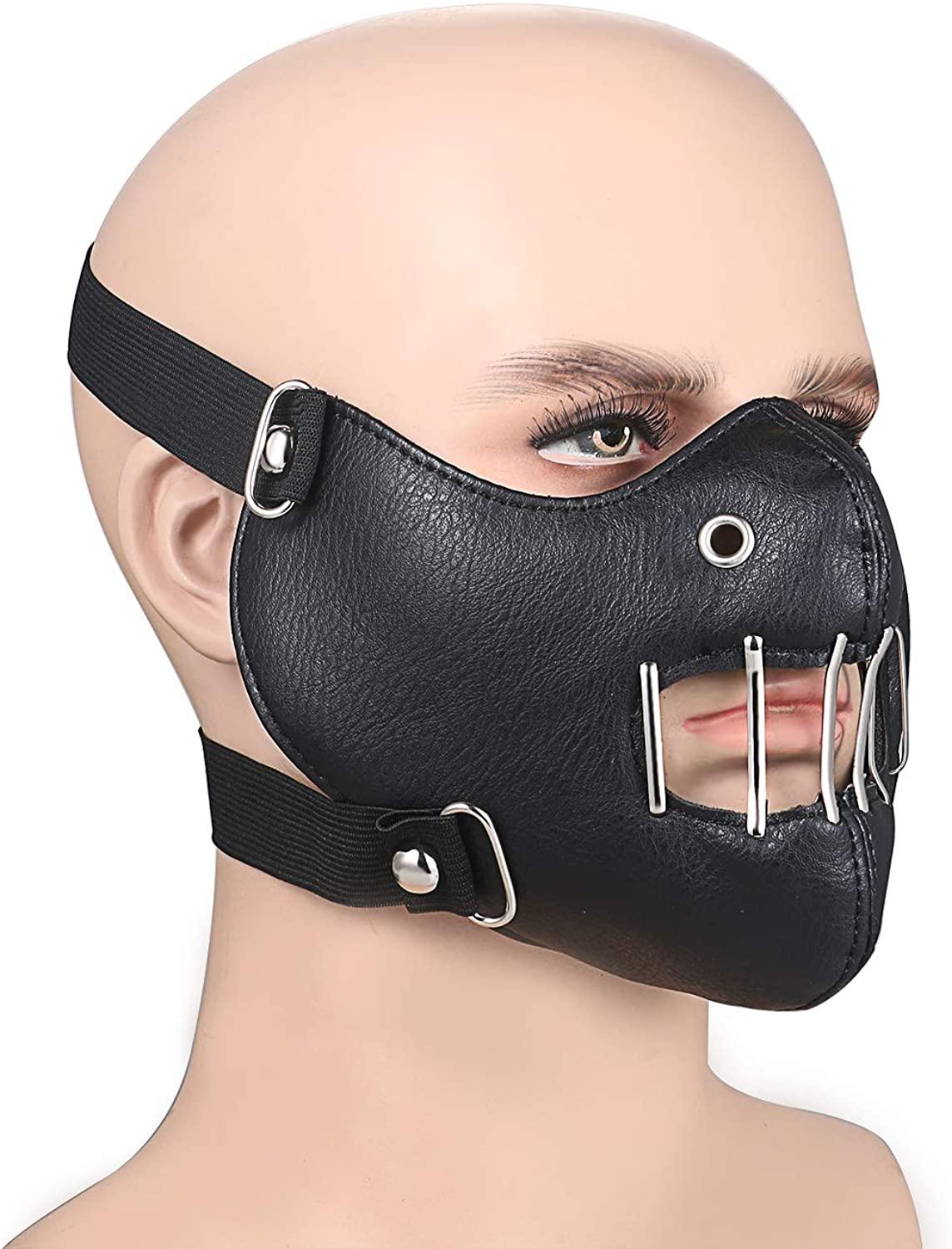 Lädermask med andningshål och metallgrill