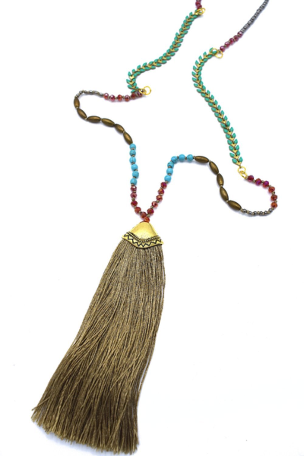 Lång franshalsband med färgglada pärlor