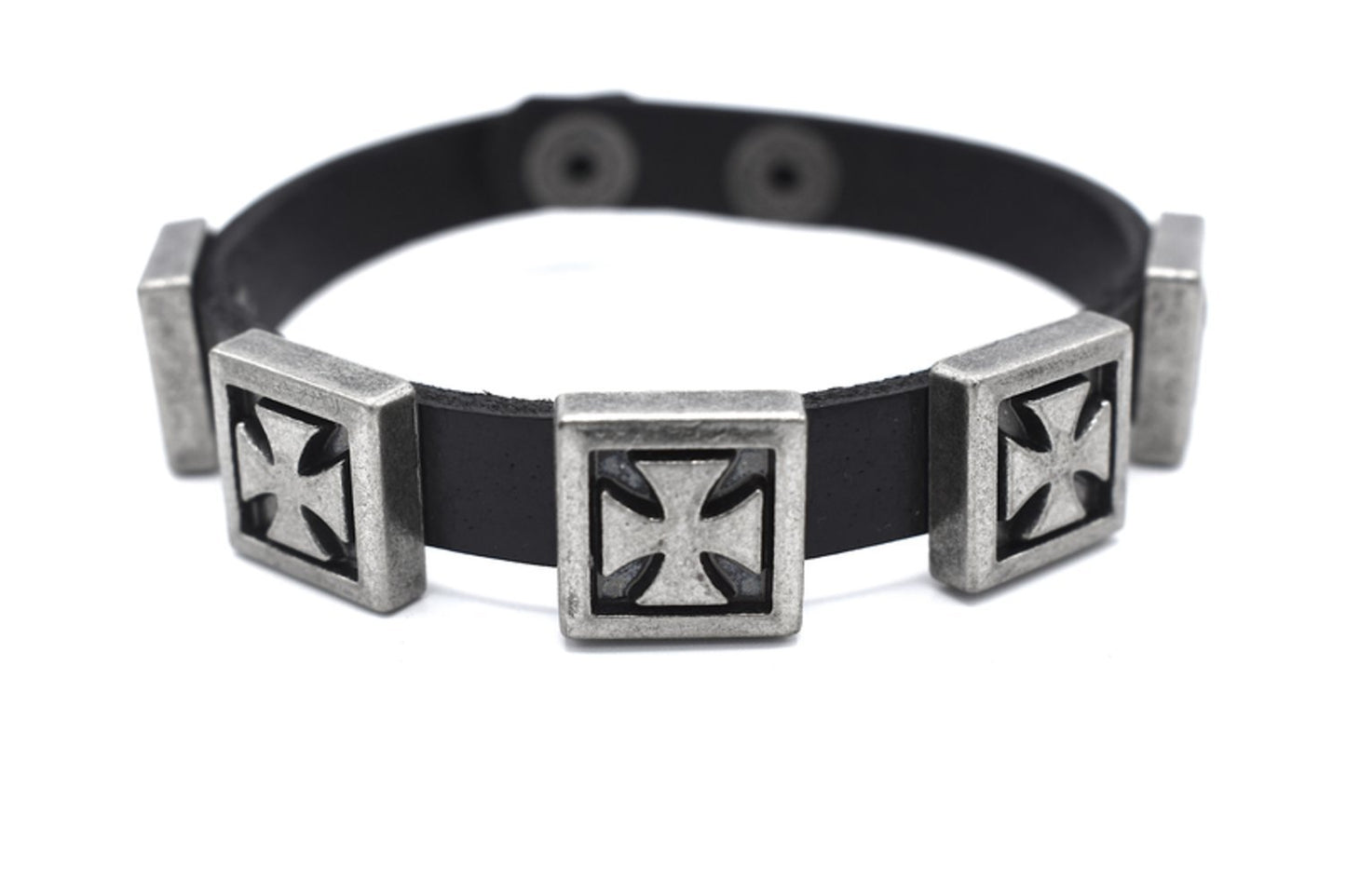Maltese cross leather bracelet