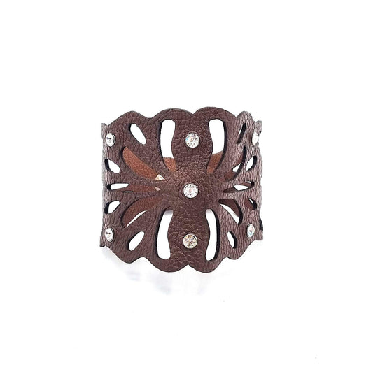 Mönstrad brunt läderarmband med strass