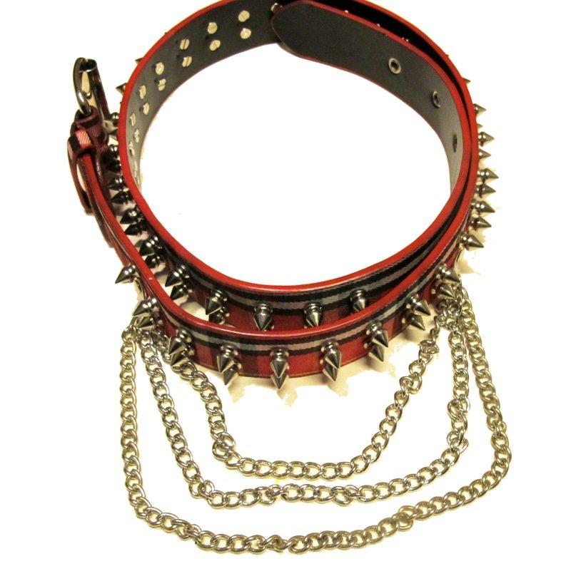 NITBÄLTE MED SPIKE NITAR OCH 3 KEDJOR - 2 RAD