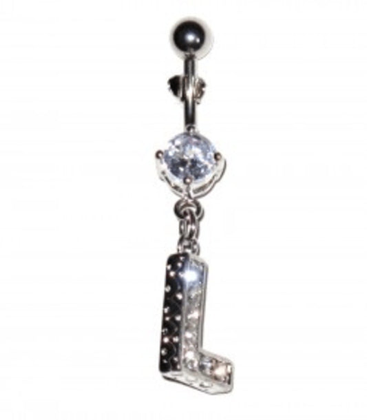 Navel Piercing with white crystals - the letter L