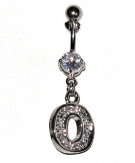 Navel Piercing with white crystals - the letter O