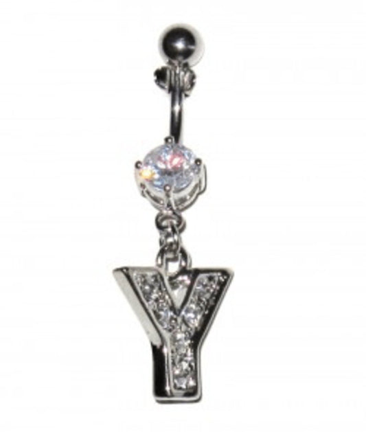 Navel Piercing with white crystals - the letter Y