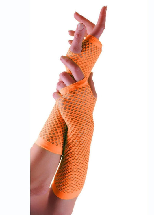 Fishnet Gloves - Long Orange