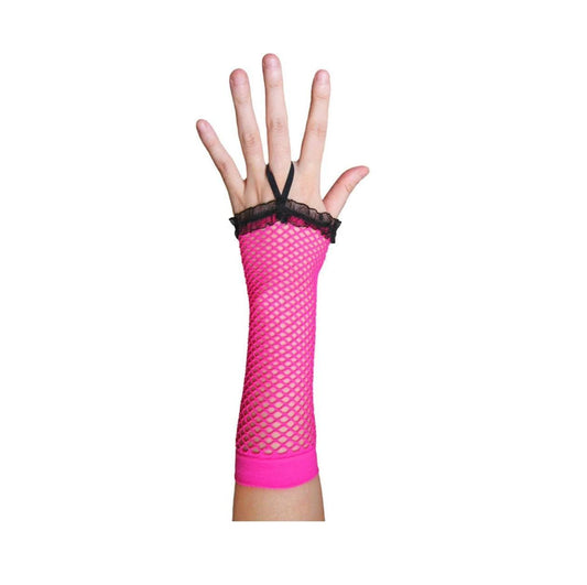 Fishnet Gloves - Long Pink