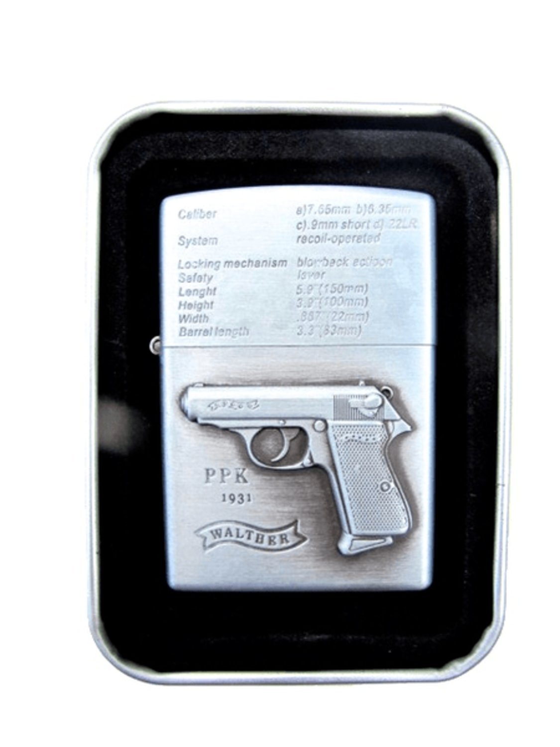 Pistol PPK - Silver colored petrol lighter