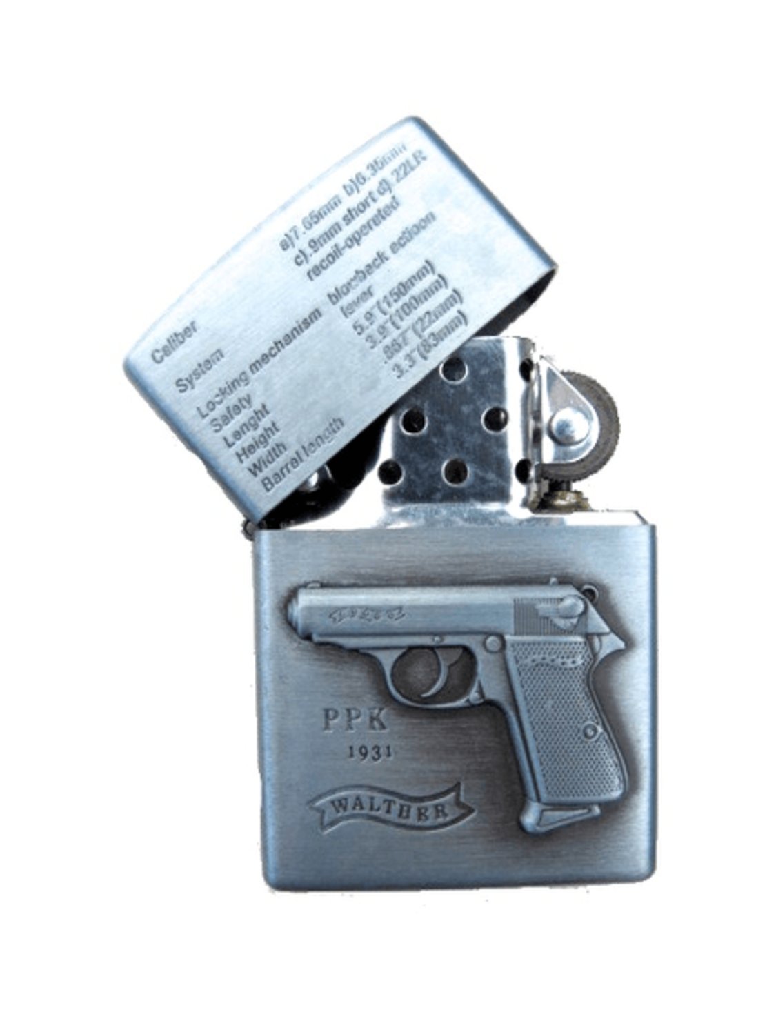 Pistol PPK - Silver colored petrol lighter