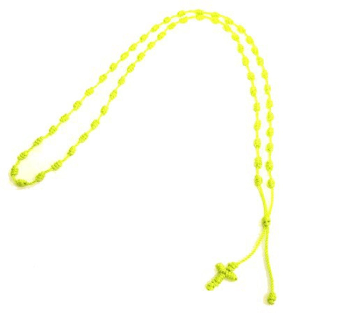 Rosary / Cross necklace yellow fabric