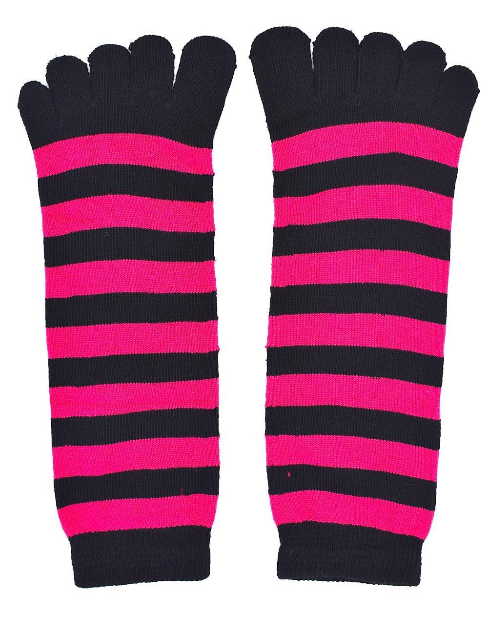 Randiga tåstrumpor rosa/svart –  produktbild – Hiprock