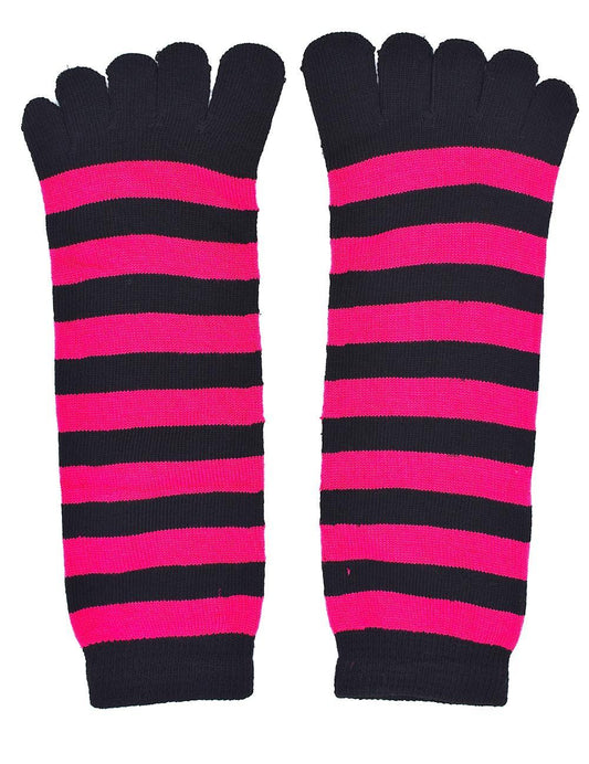 Randiga tåstrumpor rosa/svart –  produktbild – Hiprock