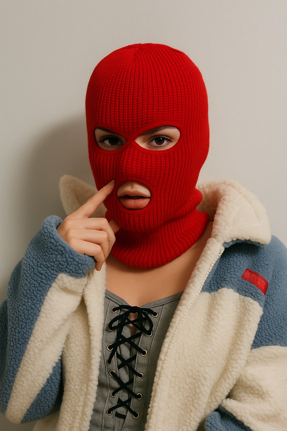 Röd Rånarluva – Stickad Balaclava med Attityd