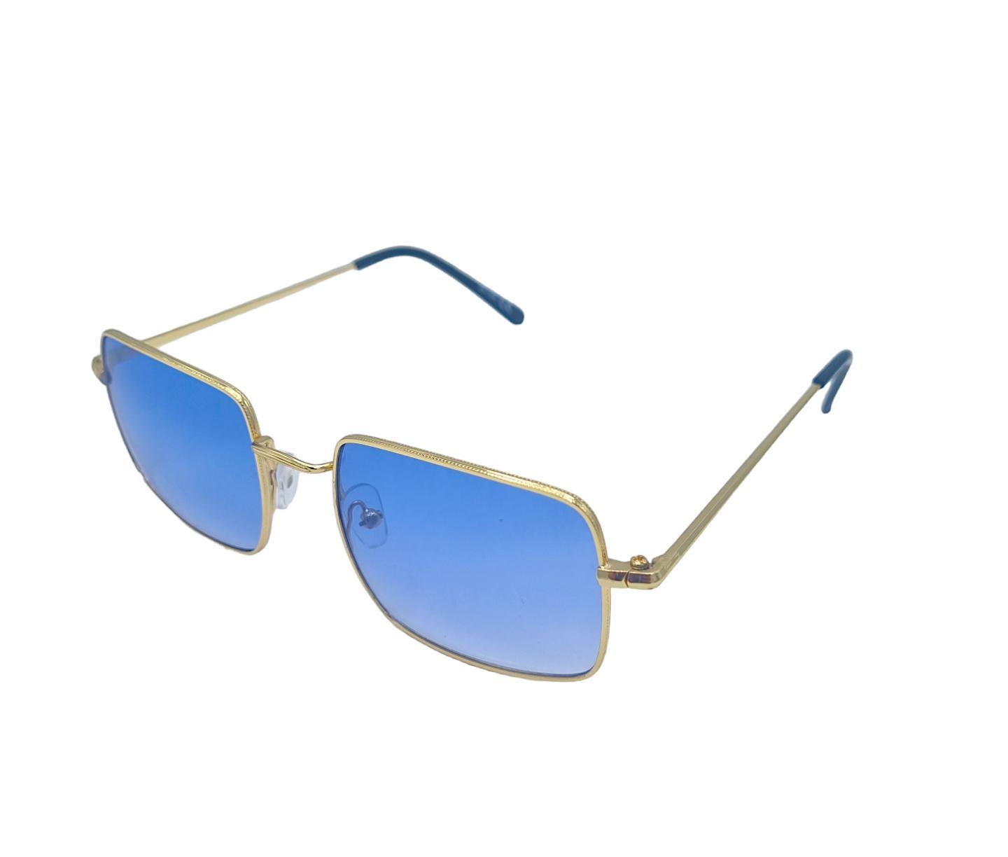 Rectangular Retro Sunglasses - Gold/Blue