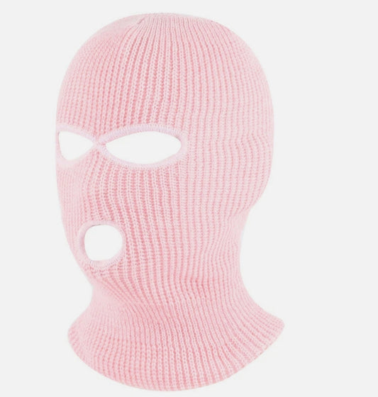 Rosa Rånarluva – Stickad Balaclava med Attityd