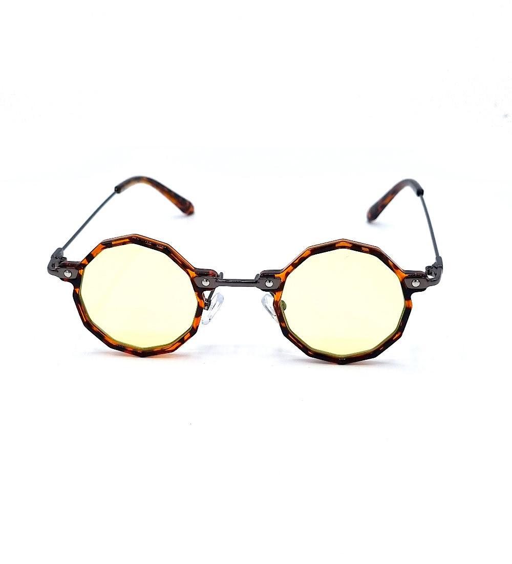 Pyöreät aurinkolasit - ruskea Leopard keltaisilla linsseillä