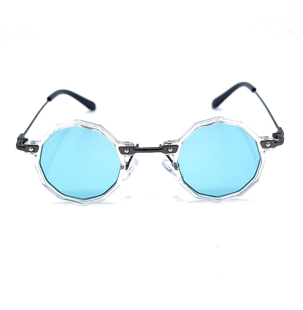 Round sunglasses - transparent frames and blue lenses