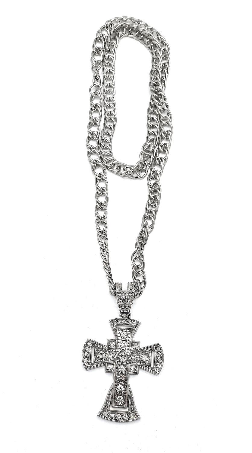 Silver colored cross necklace