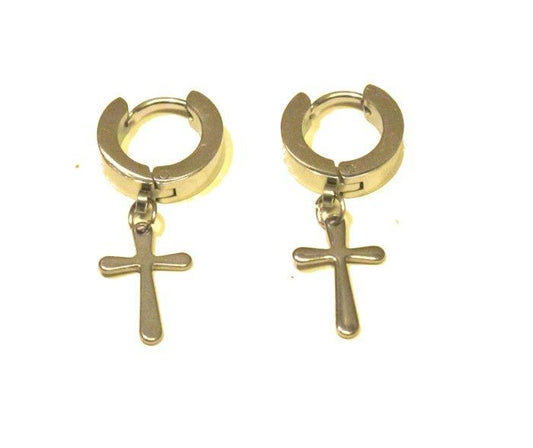 Silver colored cross earrings - ring