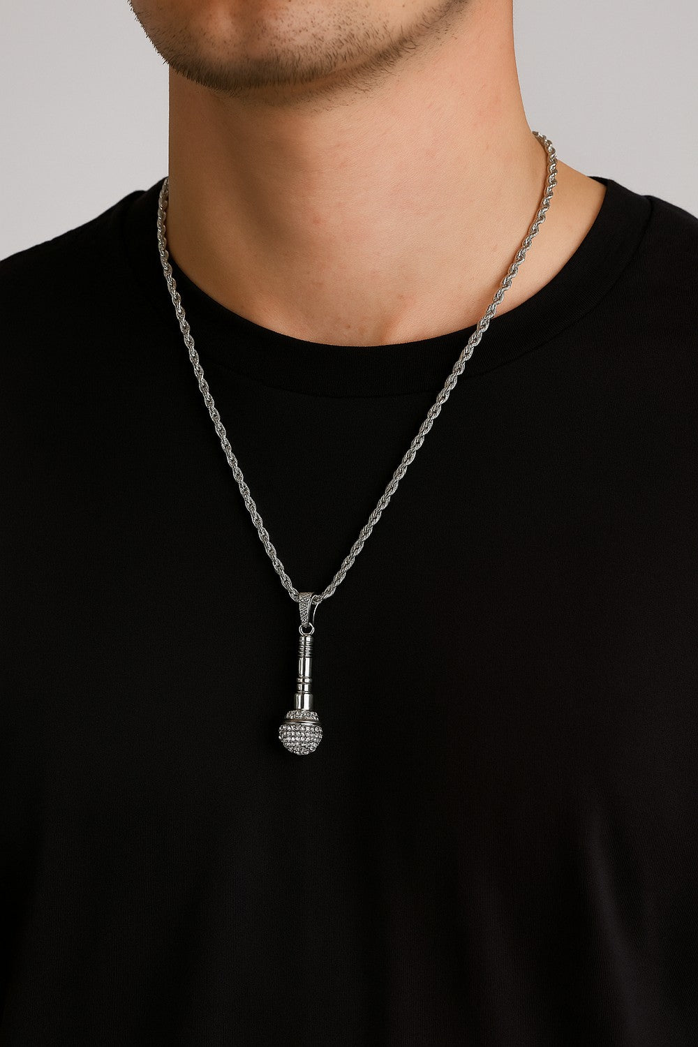 Silverfärgat Microfon Halsband med Strass