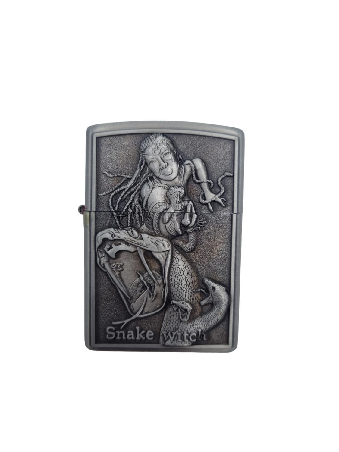 Snake witch - Silver colored petrol lighter