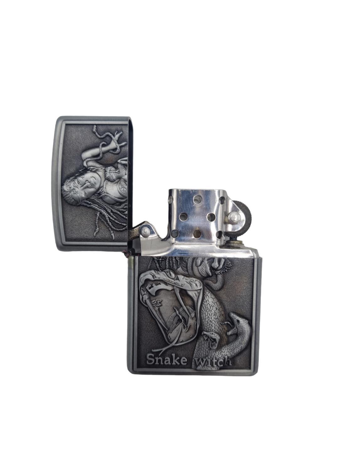 Snake witch - Silver colored petrol lighter