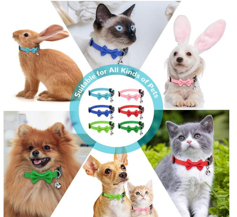 Söpö kissan kaulus, jossa rusetti ja kello - säädettävä ja mukava