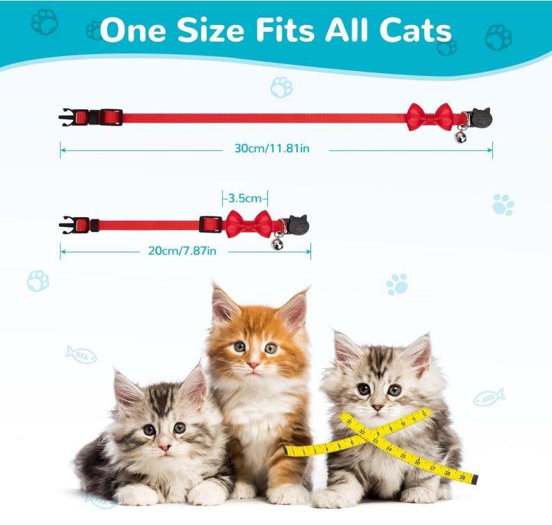 Söpö kissan kaulus, jossa rusetti ja kello - säädettävä ja mukava