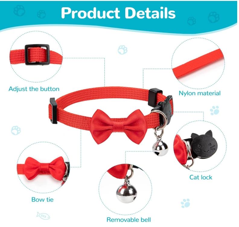 Söpö kissan kaulus, jossa rusetti ja kello - säädettävä ja mukava