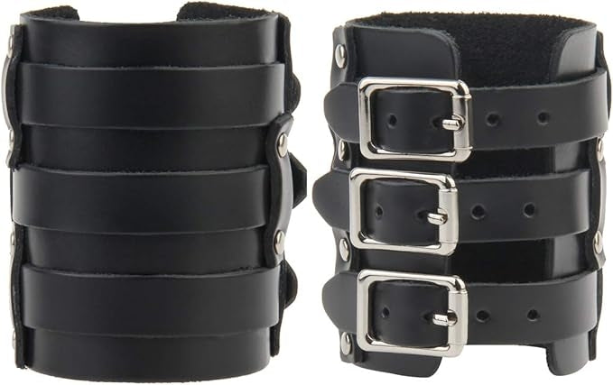 Svarta läderarmband med tre spännen – justerbar