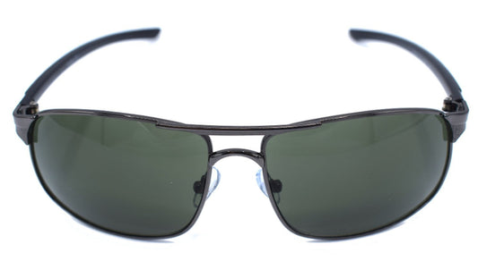 Black metal sunglasses with green lenses