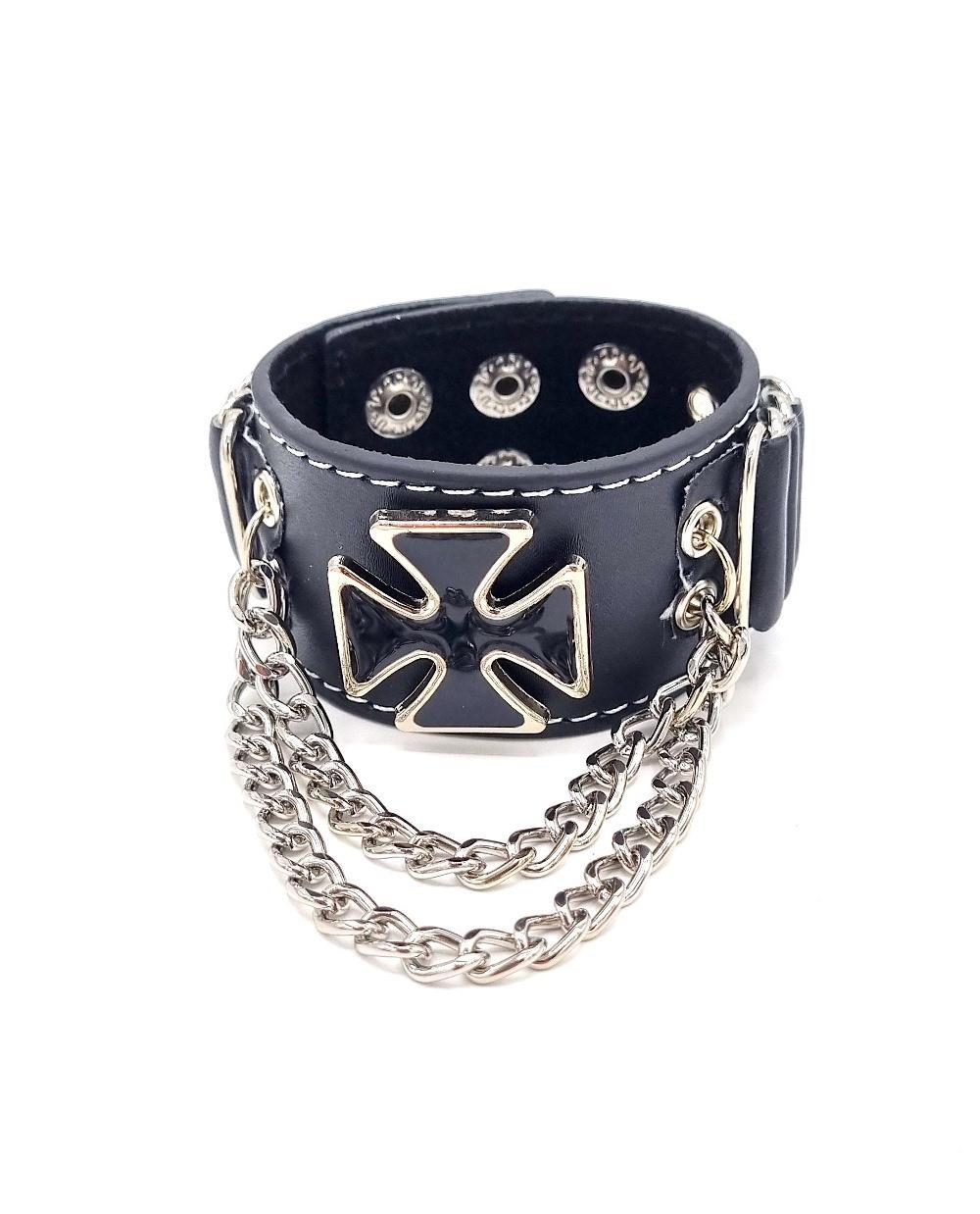 Svart armband med malteserkors och kedjor –  produktbild – Hiprock