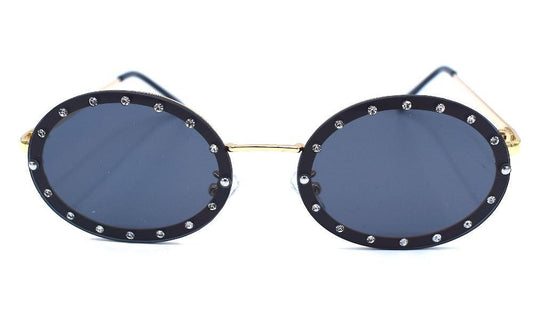 Black/gold round sunglasses with white stones - Ice Edition