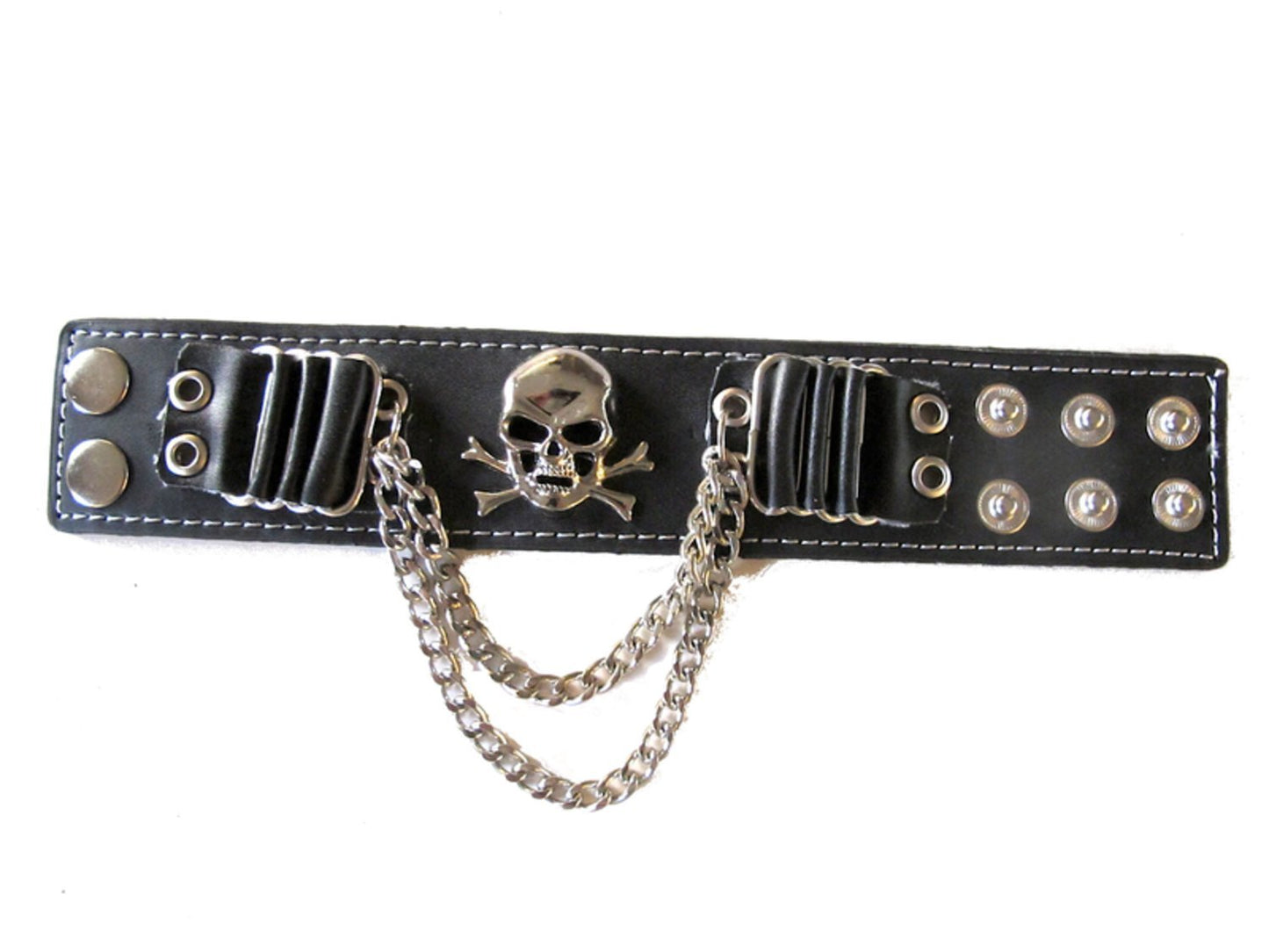 Svart läderarmband med dödskalle och kedjor –  produktbild – Hiprock